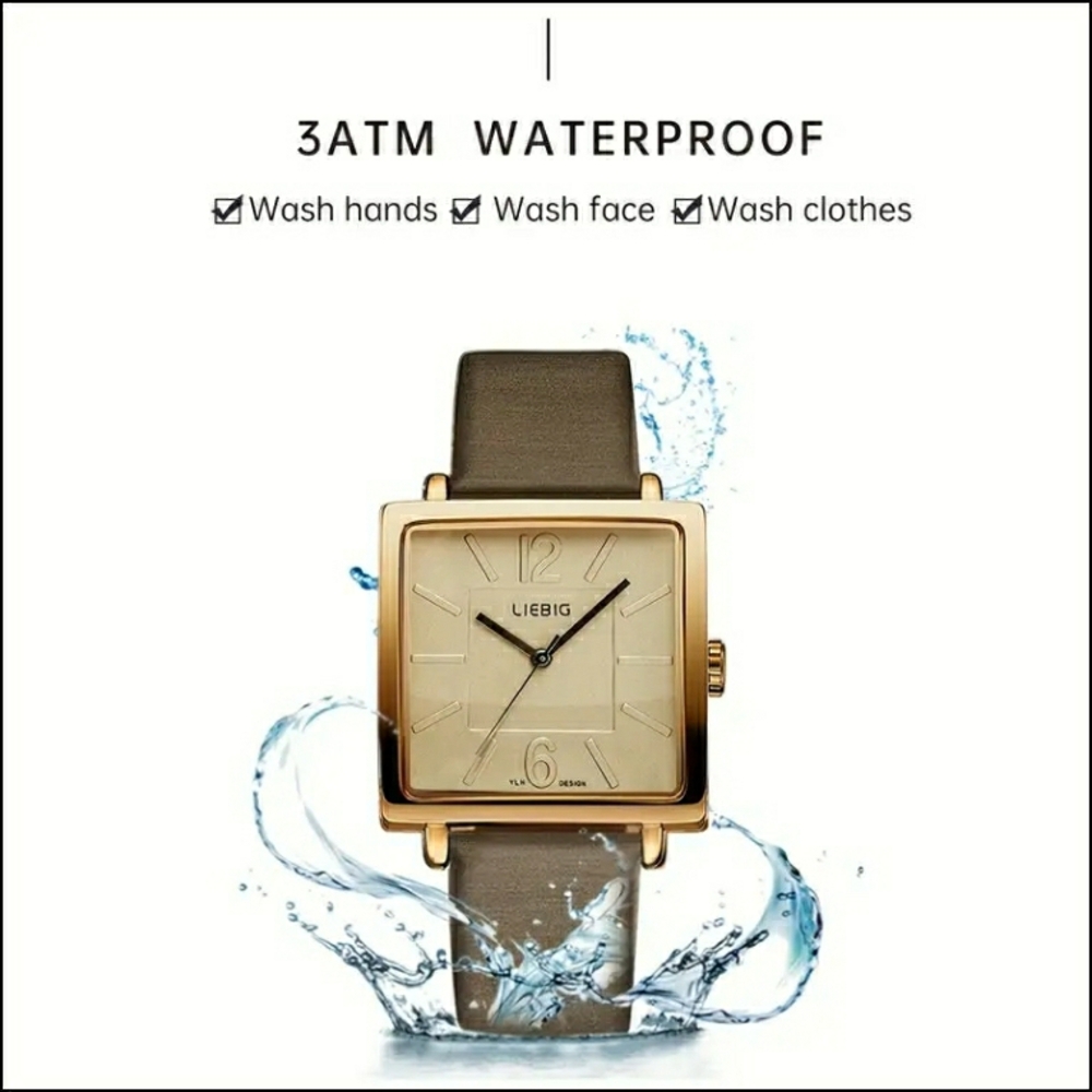 NEW! Golden Coffee Square Quartz Watch with Brown Leather Strap - Picture 8 of 12